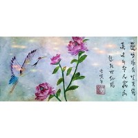 配诗国画：牡丹与仙鹤